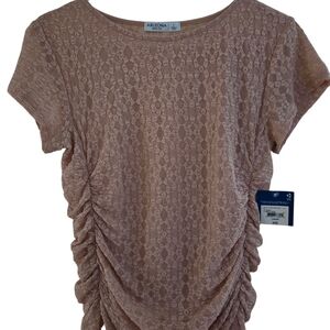 Arizona Jean Company Blush Lace Ruched Short Sleeve Top